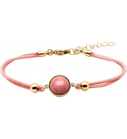 Bracelet en acier doré et coton rose - cabochon rhodonite - 11mm YOLA - IG 374