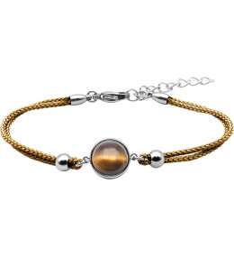 Bracelet en acier et coton marron - cabochon Oeil de tigre - 11mm YOLA - IG 377