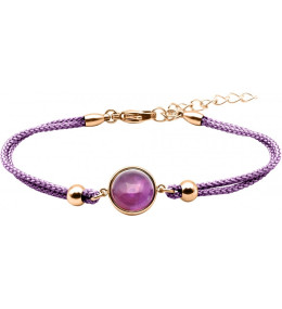 Bracelet en acier rosé et coton violet - cabochon améthyste - 11mm YOLA - IG 378