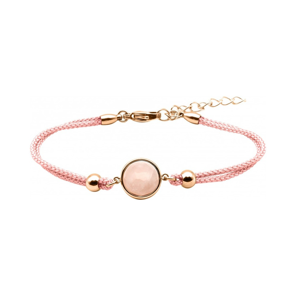 Bracelet en acier rosé et coton rose - cabochon quartz rose 11mm YOLA - IG 380