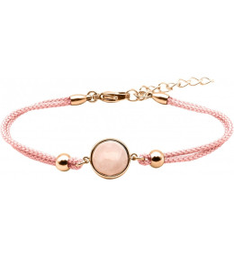 Bracelet en acier rosé et coton rose - cabochon quartz rose 11mm YOLA - IG 380