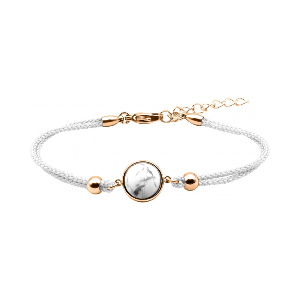 Bracelet en acier rosé et coton blanc - cabochon howlite 11mm YOLA - IG 382