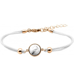 Bracelet en acier rosé et coton blanc - cabochon howlite 11mm YOLA - IG 382