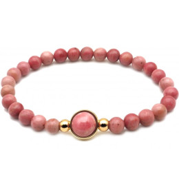 Bracelet élastique - billes rhodonite 6mm - cabochon acier doré et rhodonite 11mm YOLA - IG 387