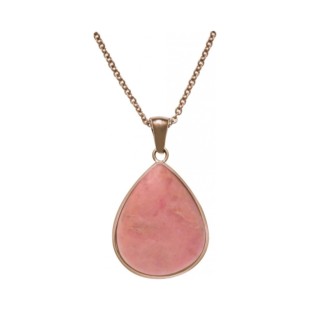 Le Collier acier café, goutte de 15 mm X 18 mm, rhodonite, Yola - IH 457