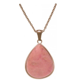 Le Collier acier café, goutte de 15 mm X 18 mm, rhodonite, Yola - IH 457