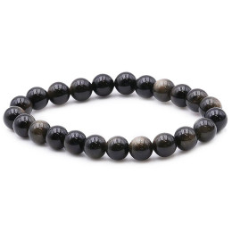 Bracelet pierres naturelles 8mm obsidienne dorée A