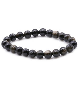 Bracelet pierres naturelles 8mm obsidienne dorée A