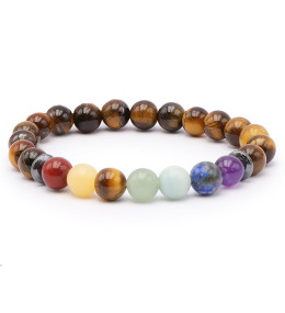 Bracelet pierres naturelles 8mm 7chakras+oeil de tigre A