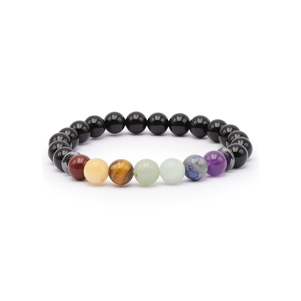 Bracelet pierres naturelles 8mm 7chakras+onyx A