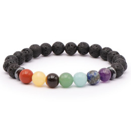 Bracelet pierres naturelles 8mm 7chakras+pierre de lave A