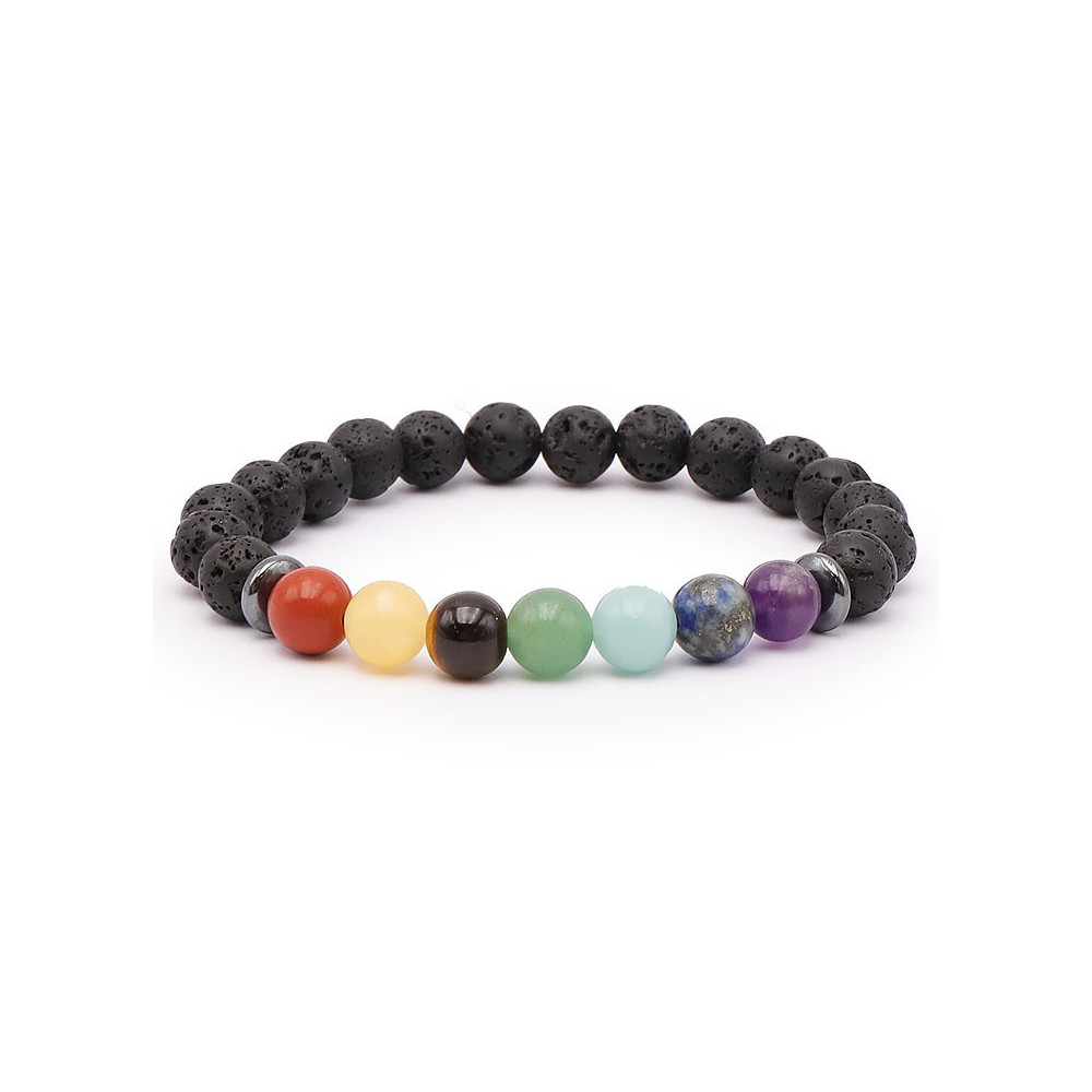 Bracelet pierres naturelles 8mm 7chakras+pierre de lave A