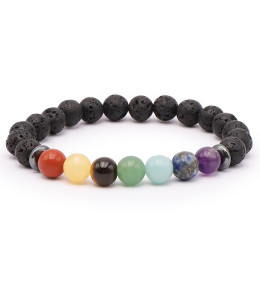 Bracelet pierres naturelles 8mm 7chakras+pierre de lave A