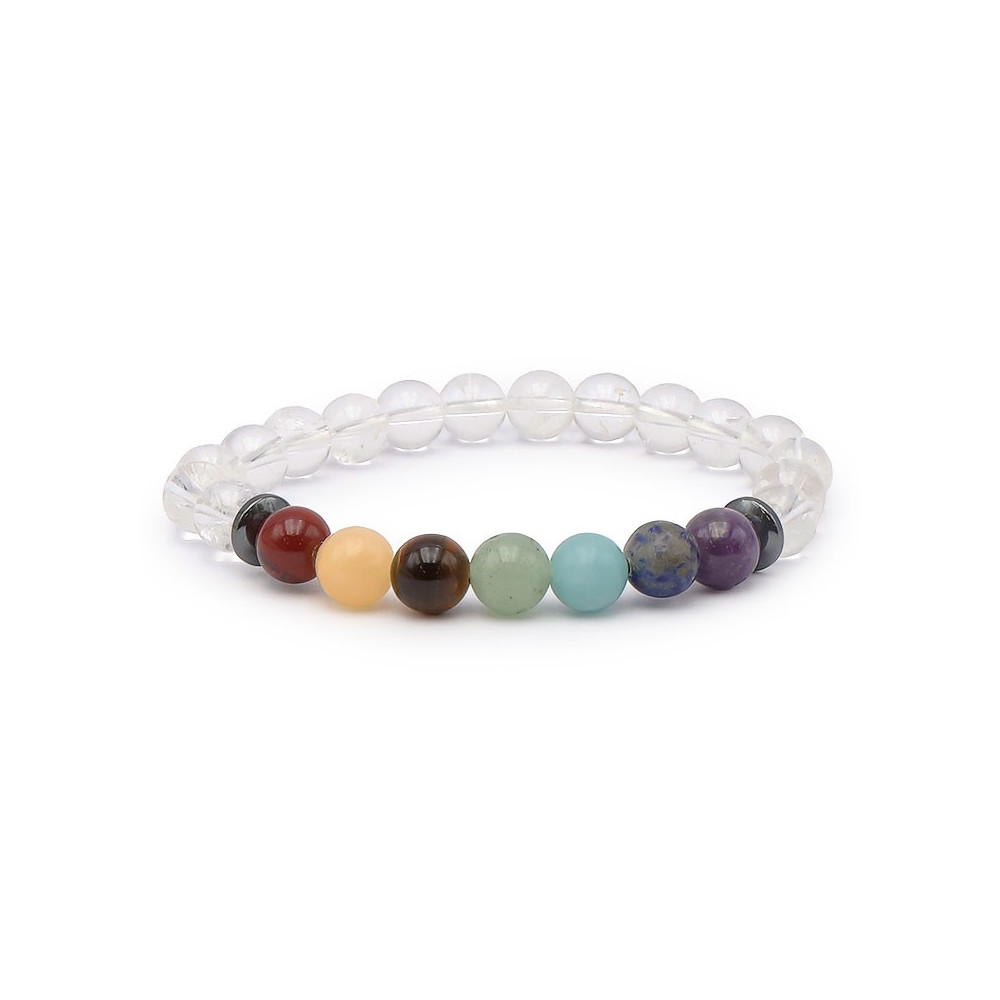 Bracelet pierres naturelles 8mm 7chakras+cristal de roche A