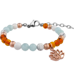 Le Bracelet STILIVITA en acier, Collection Médecine naturelle, BELLE PEAU, Ambre, Howlite, Aigue marine, SI 384