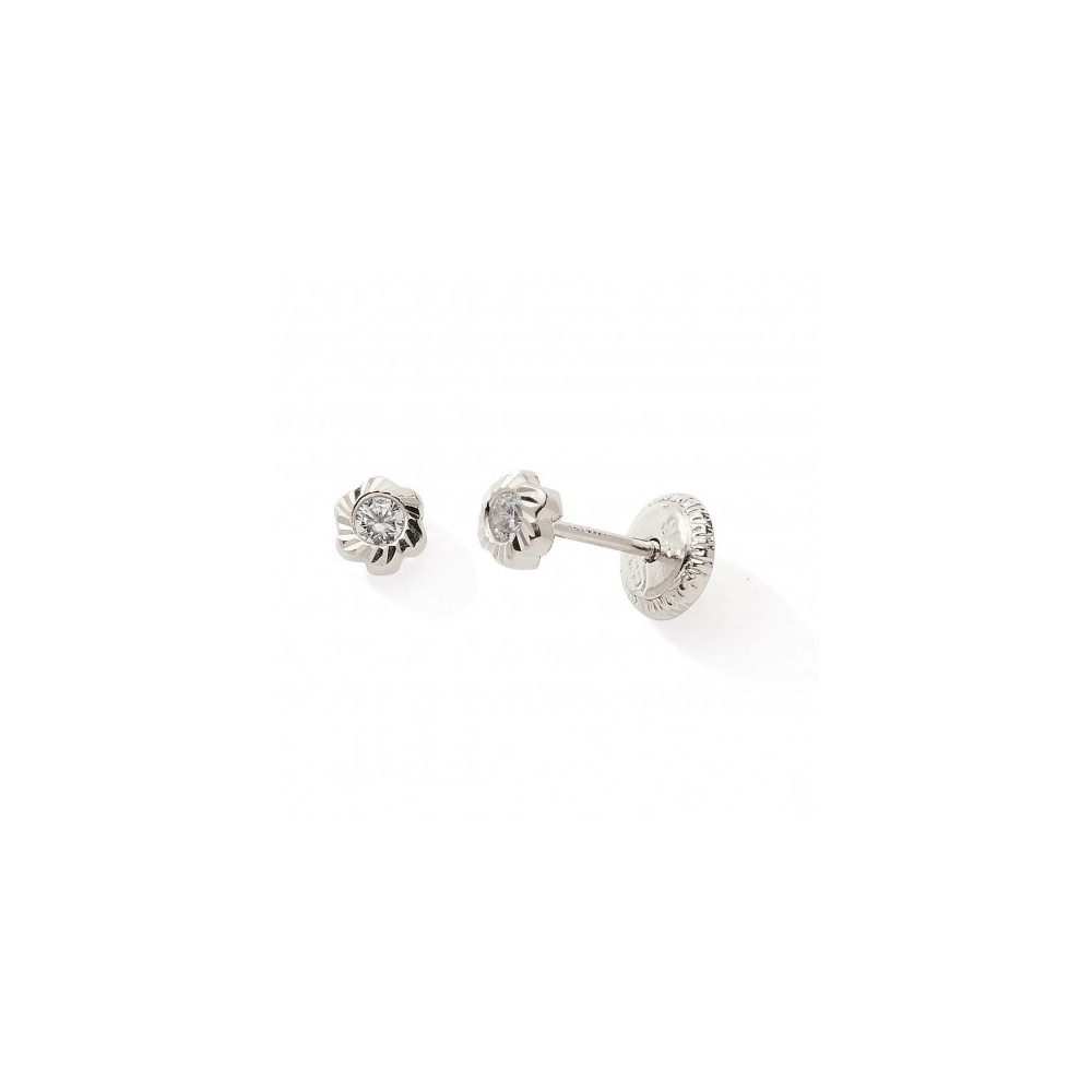 Les Boucles d'oreilles or gris 375/1000, fleurs et oxydes de zirconium by Stauffer