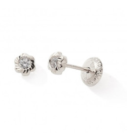 Les Boucles d'oreilles or gris 375/1000, fleurs et oxydes de zirconium by Stauffer