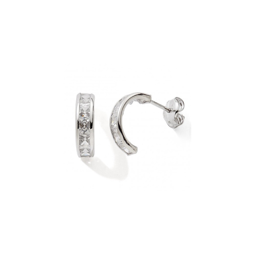 Les Boucles d'oreilles demi-créoles or gris 375/1000, oxydes de zirconium by Stauffer