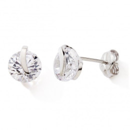 Les Boucles d'oreilles or gris 375/1000, serti virgule, oxydes de zirconium by Stauffer