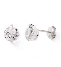Les Boucles d'oreilles or gris 375/1000, serti virgule, oxydes de zirconium by Stauffer