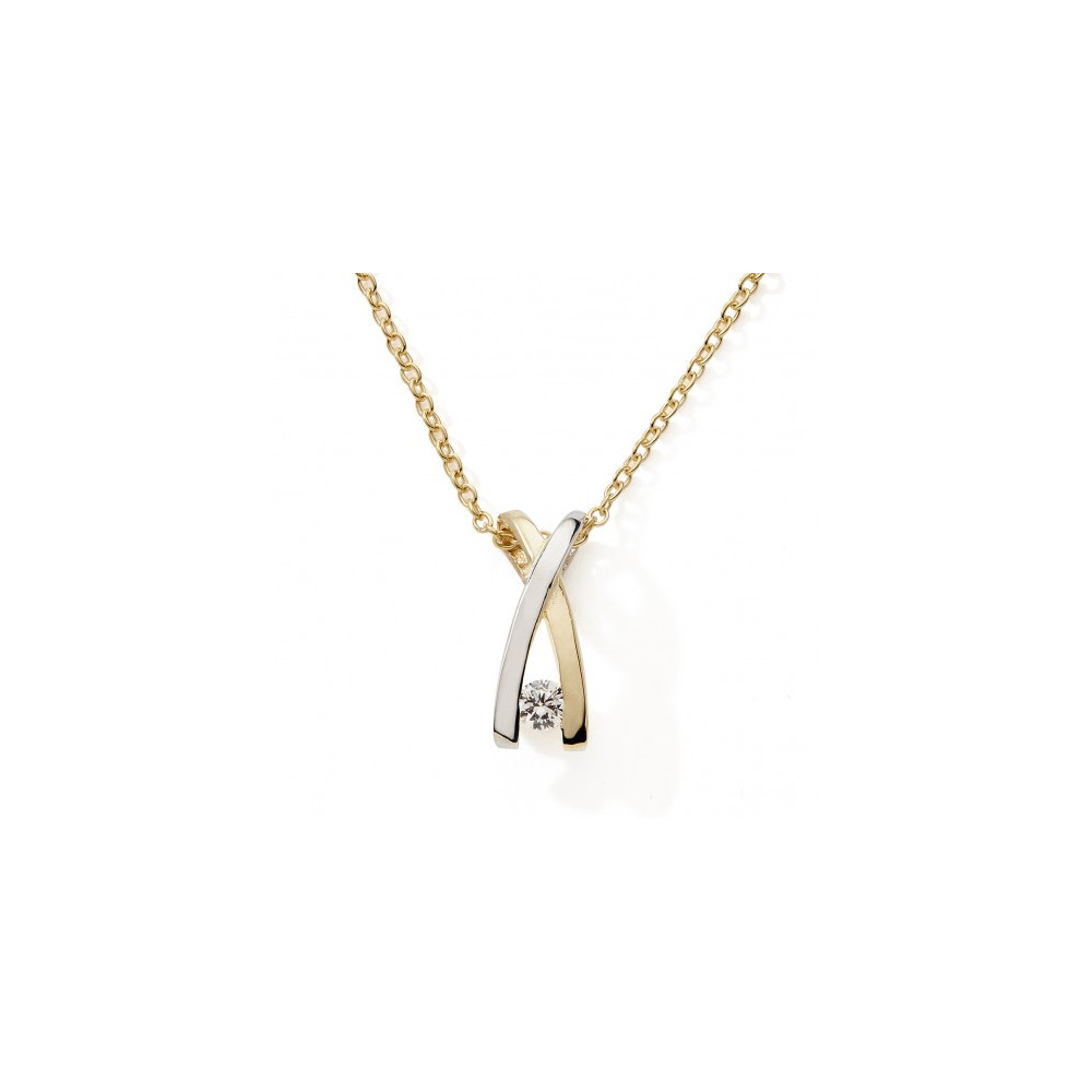 Le Collier or bicolore 375/1000, mailles forçat motif croisé et oxyde de zirconium, by Stauffer