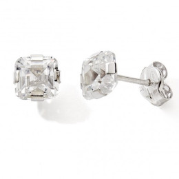 Les Boucles d'oreilles or gris 375/1000, oxydes de zirconium de 5X5 mm, by Stauffer