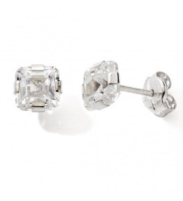Les Boucles d'oreilles or gris 375/1000, oxydes de zirconium de 5X5 mm, by Stauffer