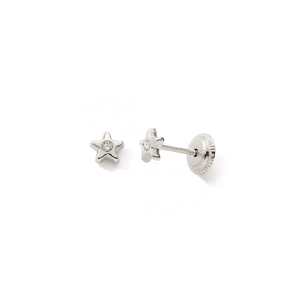 Les Boucles d'oreilles or gris 375/1000, fleur et oxydes de zirconium by Stauffer