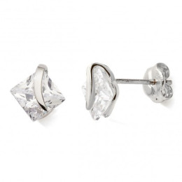 Les Boucles d'oreilles or gris 375/1000, serti virgule, oxydes de zirconium by Stauffer