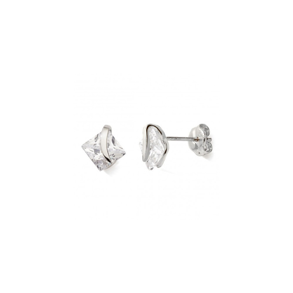Les Boucles d'oreilles or gris 375/1000, serti virgule, oxydes de zirconium by Stauffer