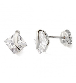 Les Boucles d'oreilles or gris 375/1000, serti virgule, oxydes de zirconium by Stauffer