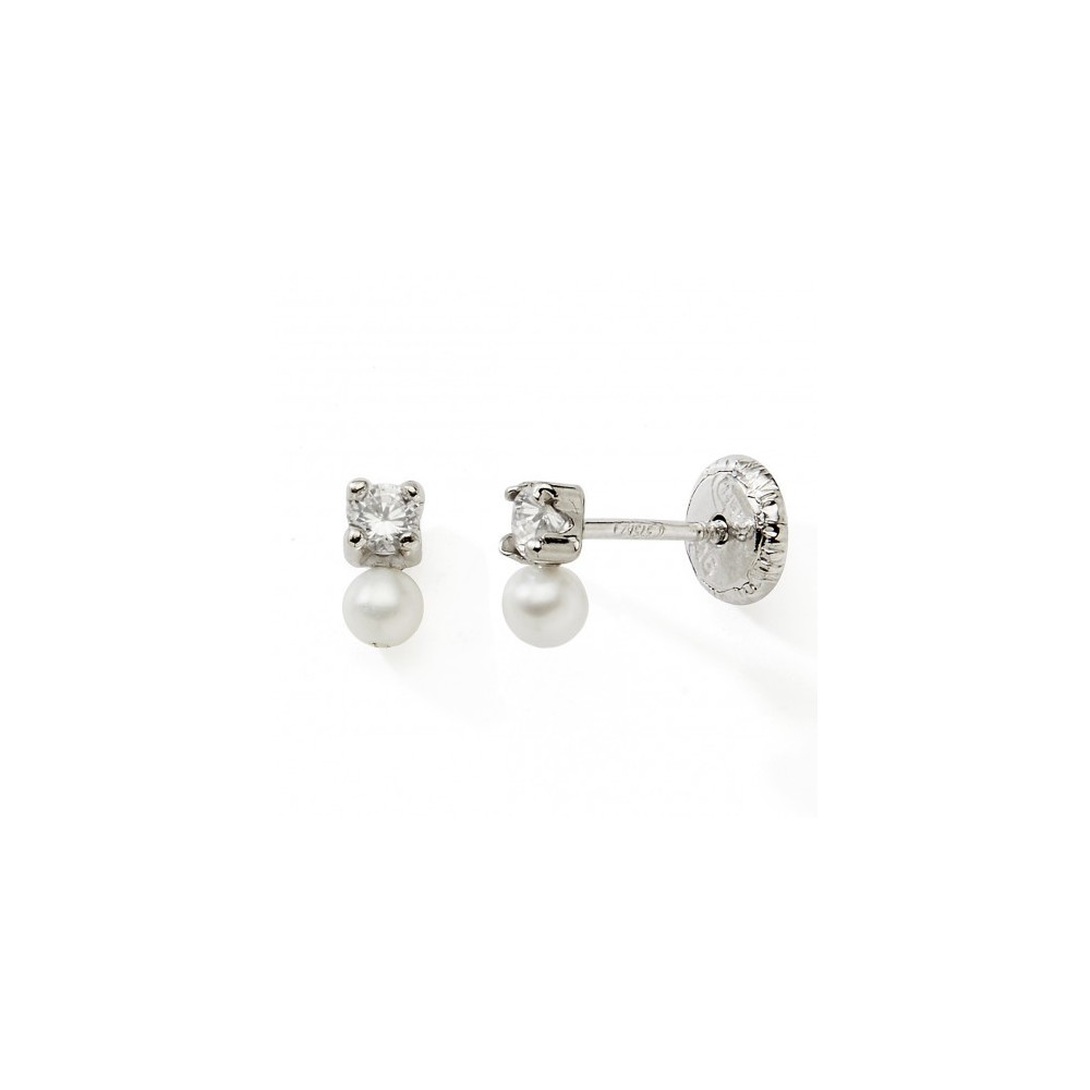 Les Boucles d'oreilles or gris 375/1000 et perles de culture 3 mm et oxydes de zirconium, by Stauffer