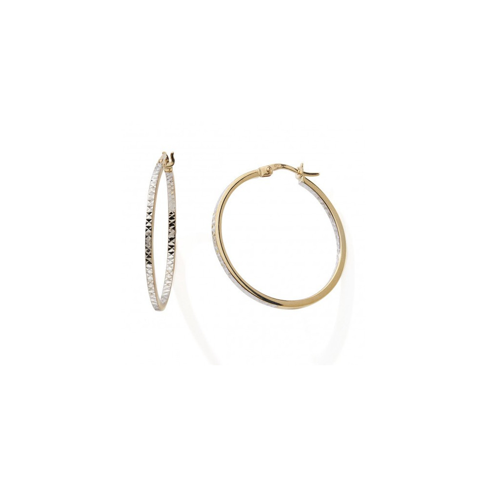 Les Boucles d'oreilles créoles or bicolore 375/1000, ciselée, diamètre 43 mm, by Stauffer
