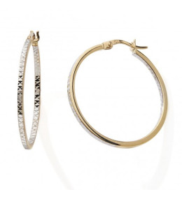 Les Boucles d'oreilles créoles or bicolore 375/1000, ciselée, diamètre 43 mm, by Stauffer