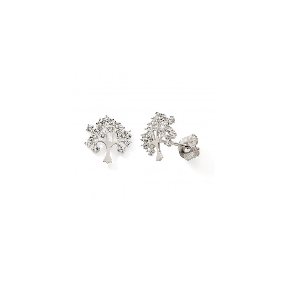 Les Boucles d'oreilles or gris 375/1000, arbre de vie et oxydes de zirconium by Stauffer