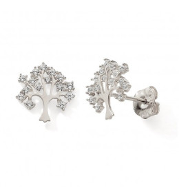 Les Boucles d'oreilles or gris 375/1000, arbre de vie et oxydes de zirconium by Stauffer