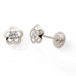 Les Boucles d'oreilles or gris 375/1000, fleur et oxydes de zirconium by Stauffer