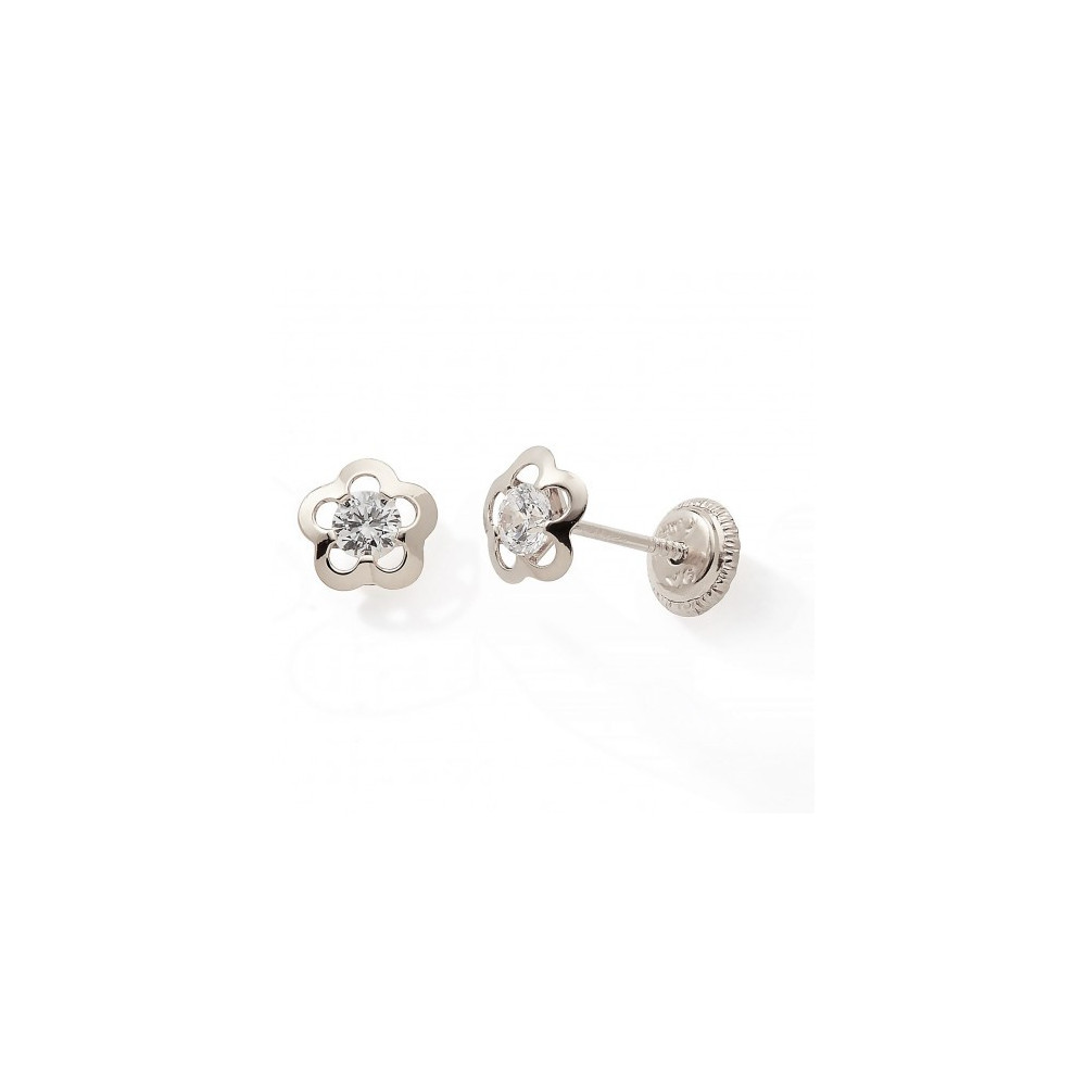Les Boucles d'oreilles or gris 375/1000, fleur et oxydes de zirconium by Stauffer