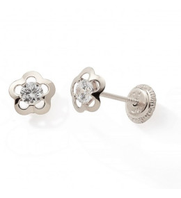 Les Boucles d'oreilles or gris 375/1000, fleur et oxydes de zirconium by Stauffer